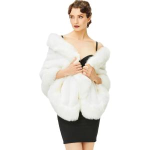 imageBABEYOND Faux Fur Shawl for Women with Collar Scarf Wrap Faux Fur Evening Cape for Winter CoatWhite