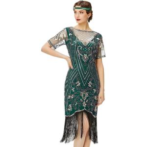 imageBABEYOND Flapper Dresses 1920s Gatsby  Roaring 20s Sequin Beaded Dress Fringe DressGreen Gold