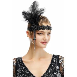 imageBABEYOND Flapper Headpiece for Women  Flapper Feather Headband 1920s Gatsby Headpiece Vintage Accessories for WomenAblack