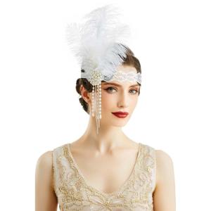 imageBABEYOND Flapper Headpiece for Women  Flapper Feather Headband 1920s Gatsby Headpiece Vintage Accessories for WomenAwhite