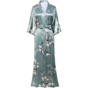imageBABEYOND Floral Kimono Robe  Satin Silk Wedding 1920s Women Nightgown Sleepwear  53 Inches Long