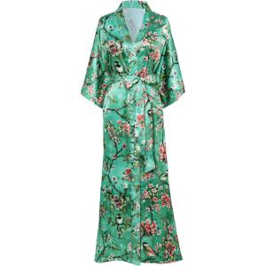 imageBABEYOND Floral Kimono Robe Satin Silky Wedding Robe Lightweight Long Kimono Nightgown SleepwearGreen