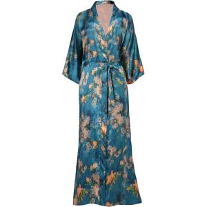 imageBABEYOND Floral Kimono Robe Satin Silky Wedding Robe Lightweight Long Kimono Nightgown SleepwearMalachite Green