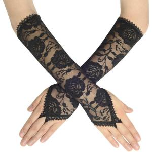 imageBABEYOND Floral Lace Gloves for Wedding Opera Party 1920s Flapper Lace Gloves Stretchy Adult SizeBlack