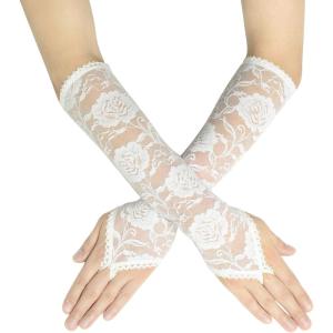 imageBABEYOND Floral Lace Gloves for Wedding Opera Party 1920s Flapper Lace Gloves Stretchy Adult SizeWhite