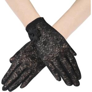 imageBABEYOND Floral Lace Gloves for Wedding Opera Party 1920s Flapper Lace Gloves StretchyBlack