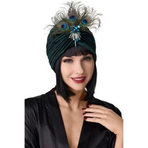 imageBABEYOND Gatsby Turban Hat Vintage 1920s Head Wrap Knit Pleated Turban 20s Cap Dark Green