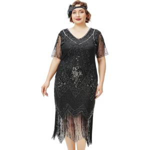 imageBABEYOND Great Gatsby Dresses for Women Plus Size Cocktail Dress 1920s Flapper Costume for WomenBlack