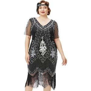 imageBABEYOND Great Gatsby Dresses for Women Plus Size Cocktail Dress 1920s Flapper Costume for WomenBlack Silver