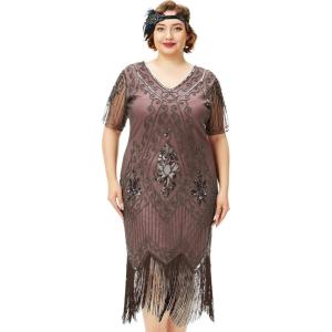 imageBABEYOND Great Gatsby Dresses for Women Plus Size Cocktail Dress 1920s Flapper Costume for WomenBrown
