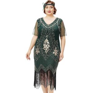imageBABEYOND Great Gatsby Dresses for Women Plus Size Cocktail Dress 1920s Flapper Costume for WomenDark Green