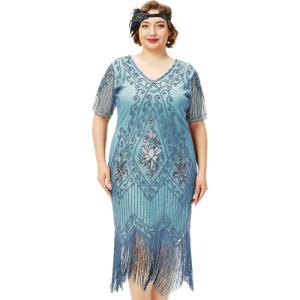 imageBABEYOND Great Gatsby Dresses for Women Plus Size Cocktail Dress 1920s Flapper Costume for WomenLight Blue