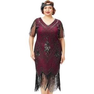 imageBABEYOND Great Gatsby Dresses for Women Plus Size Cocktail Dress 1920s Flapper Costume for WomenRed and Black