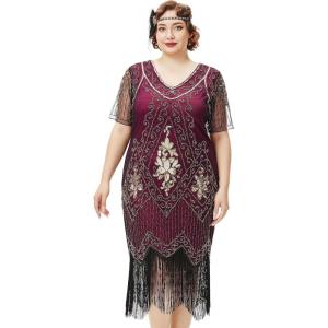 imageBABEYOND Great Gatsby Dresses for Women Plus Size Cocktail Dress 1920s Flapper Costume for WomenRed and Gold