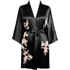 imageBABEYOND Kimono Robe Cover up Short Satin Floral Silky Kimono Blouse Loose Bachelorette Party RobeBlack