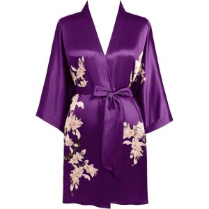 imageBABEYOND Kimono Robe Cover up Short Satin Floral Silky Kimono Blouse Loose Bachelorette Party RobeDeep Purple