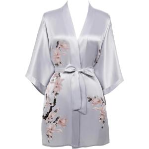 imageBABEYOND Kimono Robe Cover up Short Satin Floral Silky Kimono Blouse Loose Bachelorette Party RobeGray