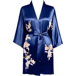 imageBABEYOND Kimono Robe Cover up Short Satin Floral Silky Kimono Blouse Loose Bachelorette Party RobeNavy Blue