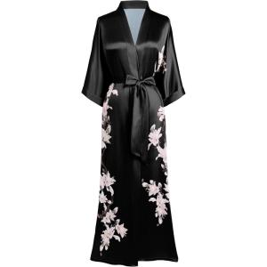 imageBABEYOND Kimono Robe Cover up with Box Long Floral Satin Sleepwear Silky Bathrobe Bachelorette RobeBlack