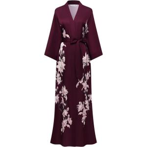 imageBABEYOND Kimono Robe Cover up with Box Long Floral Satin Sleepwear Silky Bathrobe Bachelorette RobeBurgundy