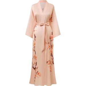 imageBABEYOND Kimono Robe Cover up with Box Long Floral Satin Sleepwear Silky Bathrobe Bachelorette RobeChampagne