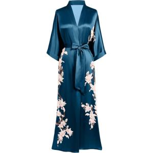imageBABEYOND Kimono Robe Cover up with Box Long Floral Satin Sleepwear Silky Bathrobe Bachelorette RobeDark Green