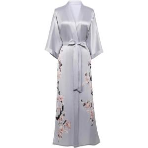 imageBABEYOND Kimono Robe Cover up with Box Long Floral Satin Sleepwear Silky Bathrobe Bachelorette RobeGray