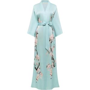 imageBABEYOND Kimono Robe Cover up with Box Long Floral Satin Sleepwear Silky Bathrobe Bachelorette RobeLight Blue