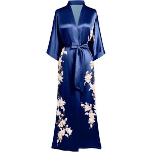 imageBABEYOND Kimono Robe Cover up with Box Long Floral Satin Sleepwear Silky Bathrobe Bachelorette RobeNavy Blue