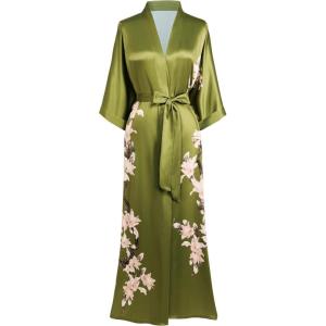 imageBABEYOND Kimono Robe Cover up with Box Long Floral Satin Sleepwear Silky Bathrobe Bachelorette RobeOlive