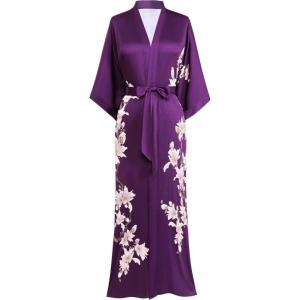imageBABEYOND Kimono Robe Cover up with Box Long Floral Satin Sleepwear Silky Bathrobe Bachelorette RobePurple