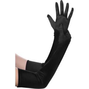 imageBABEYOND Long Opera Party 1920s Satin Tea Party Gloves Costume Stretchy Adult Size Elbow Length Bridal GlovesBlack