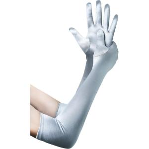 imageBABEYOND Long Opera Party 1920s Satin Tea Party Gloves Costume Stretchy Adult Size Elbow Length Bridal GlovesSilver