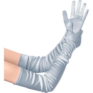 imageBABEYOND Long Opera Party 1920s Satin Tea Party Gloves Costume Stretchy Adult Size Upper Arm Length 27 quotSilver