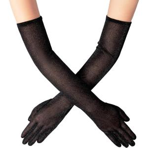 imageBABEYOND Long Opera Party 20s Glitter Gloves Stretchy Adult Size Elbow length Mesh GlovesBlack