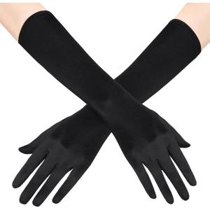 imageBABEYOND Long Opera Party 20s Satin Gloves Stretchy Adult Size Elbow Length 15 InchesBlack