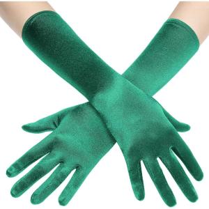 imageBABEYOND Long Opera Party 20s Satin Gloves Stretchy Adult Size Elbow Length 15 InchesDark Green