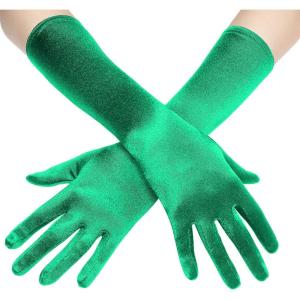 imageBABEYOND Long Opera Party 20s Satin Gloves Stretchy Adult Size Elbow Length 15 InchesGreen