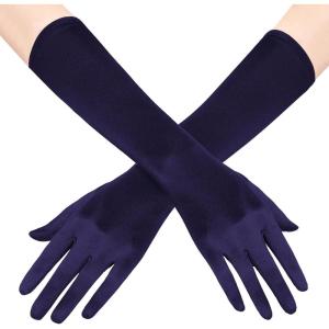 imageBABEYOND Long Opera Party 20s Satin Gloves Stretchy Adult Size Elbow Length 15 InchesNavy Blue