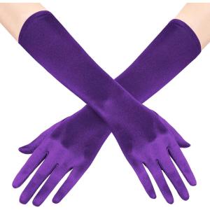imageBABEYOND Long Opera Party 20s Satin Gloves Stretchy Adult Size Elbow Length 15 InchesPurple