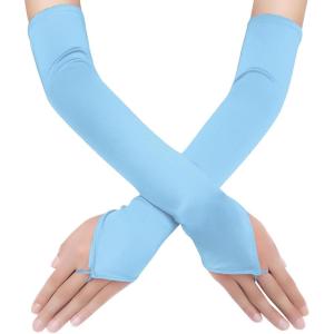 imageBABEYOND Long Opera Party 20s Satin Gloves Stretchy Adult Size Elbow LengthBaby Blue