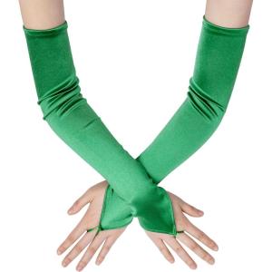 imageBABEYOND Long Opera Party 20s Satin Gloves Stretchy Adult Size Elbow LengthDark Green