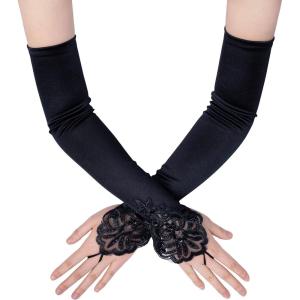 imageBABEYOND Long Opera Party 20s Satin Gloves Tea Party Stretchy Adult Size Elbow LengthBlack