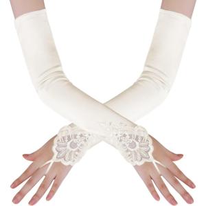 imageBABEYOND Long Opera Party 20s Satin Gloves Tea Party Stretchy Adult Size Elbow LengthIvory