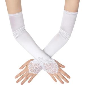imageBABEYOND Long Opera Party 20s Satin Gloves Tea Party Stretchy Adult Size Elbow LengthWhite