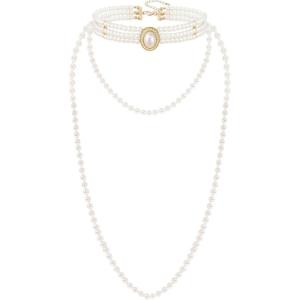 imageBABEYOND Long Pearl Choker Necklace  Faux Pearl Chain Necklace Pearl Jewelry Set for Women 20s Flapper AccessoriesSet1
