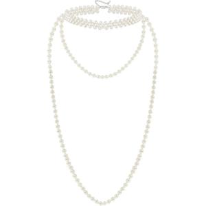 imageBABEYOND Long Pearl Choker Necklace  Faux Pearl Chain Necklace Pearl Jewelry Set for Women 20s Flapper AccessoriesSet2
