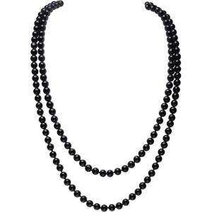 imageBABEYOND Long Pearl Necklace Faux Pearls Necklace Set Beaded Long Pearls Necklace 1920s Gatsby Costume JewelryBlack