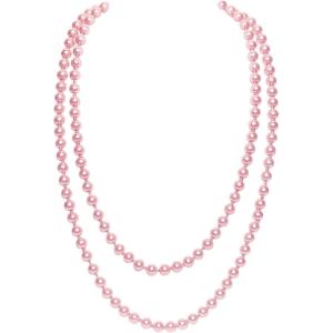 imageBABEYOND Long Pearl Necklace Faux Pearls Necklace Set Beaded Long Pearls Necklace 1920s Gatsby Costume JewelryPink