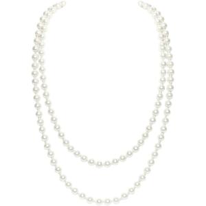 imageBABEYOND Long Pearl Necklace Faux Pearls Necklace Set Beaded Long Pearls Necklace 1920s Gatsby Costume JewelryWhite